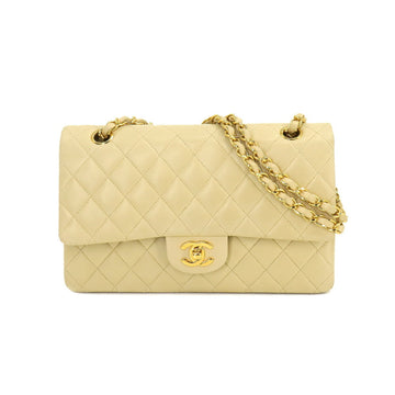 CHANEL Matelasse 25 Chain Shoulder Bag Leather Beige A01112 Gold Hardware Coco Mark