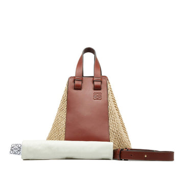 LOEWE Anagram Hammock Small Handbag Shoulder Bag Beige Brown Raffia Leather Ladies