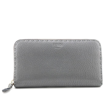 FENDI 8M0299 Selleria Round Zipper Long Wallet Gray Women's