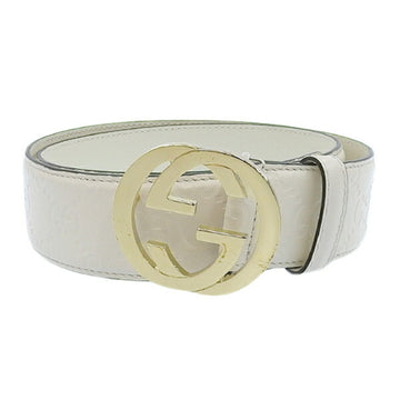 GUCCI GG Leather Interlocking G Belt #75 30 370543 White 92cm Women's