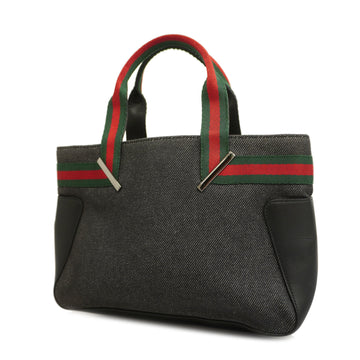 GUCCIAuth  Sherry Line 73984 Women's Denim,Leather Tote Bag Black