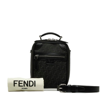FENDI Zucchino Handbag Shoulder Bag 7VA542 Black Canvas Leather Women's