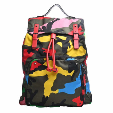 VALENTINO Nylon Camouflage Pattern Studded Backpack Rucksack Khaki/Multicolor Women's