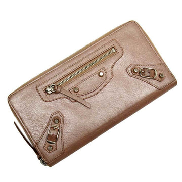 BALENCIAGA Round Zipper Wallet Giant Continental Zip Metallic Pink Leather Ladies