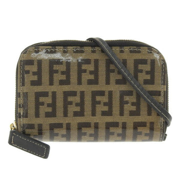 FENDI Patent Zucca Pattern Shoulder Coin Purse - Brown