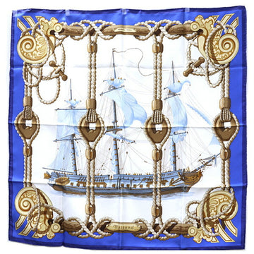 HERMES Carre 90 Tribord starboard sailing scarf muffler 100% silk blue