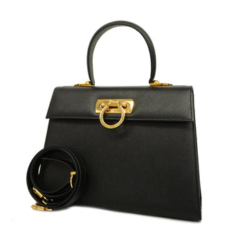 SALVATORE FERRAGAMO Handbag Gancini Leather Black Gold Hardware Women's