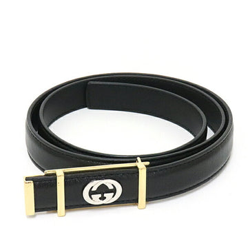 GUCCI Interlocking G Leather Belt 80/32 Length 96.5cm Width 2cm Black / Gold 562144 Women's