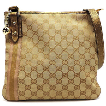 GUCCI Women's Shoulder Bag 144388 GG Canvas Khaki Beige Gold Pink