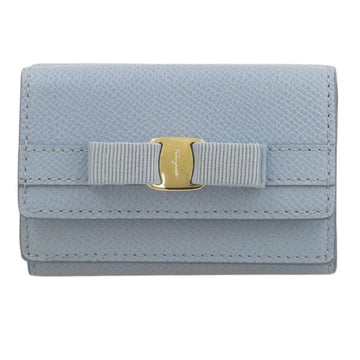 SALVATORE FERRAGAMO Ferragamo Vara Ribbon Leather Trifold Wallet Blue Ladies