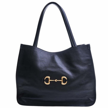 GUCCI Horsebit 1955 Leather Tote Bag 623694 Black Ladies