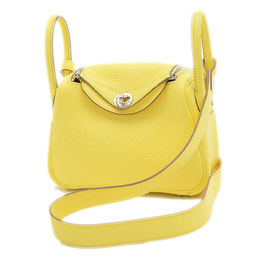 HERMES Lindy Mini Handbag Taurillon Limoncello Silver Hardware B Engraved