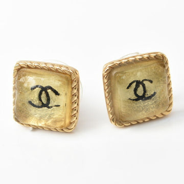 CHANEL earrings  square clear gold CC here mark