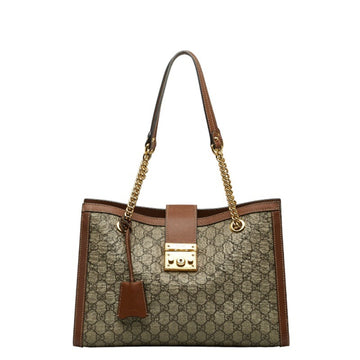 GUCCI GG Supreme Padlock Chain Shoulder Bag Tote 479197 Beige Brown PVC Leather Women's