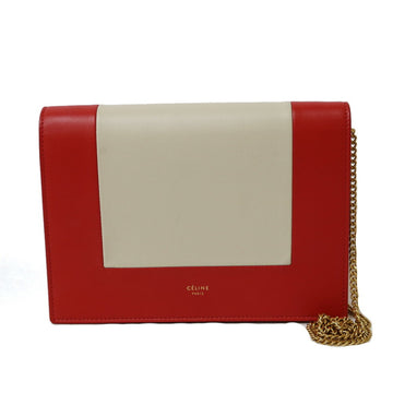 Celine Shoulder Bag Frame Evening Red Beige Women's Leather