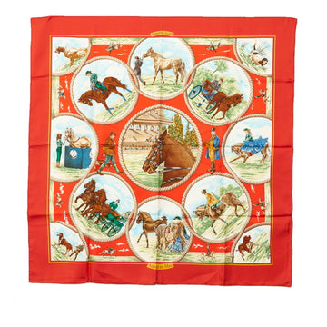 HERMES Carre 90 Auteuil en Mai May Scarf Red Multicolor Silk Ladies