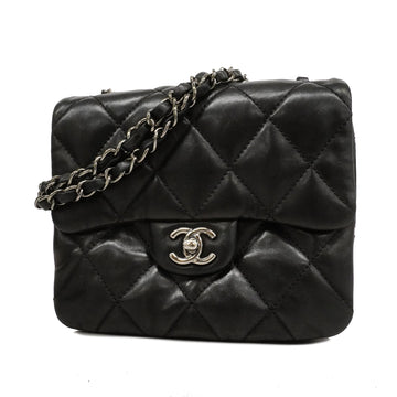 Chanel Shoulder Bag Matelasse W Chain Lambskin Black