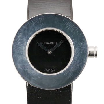 CHANEL La Ronde Watch H0579 Quartz Black Dial Patent Leather Stainless Steel Women's