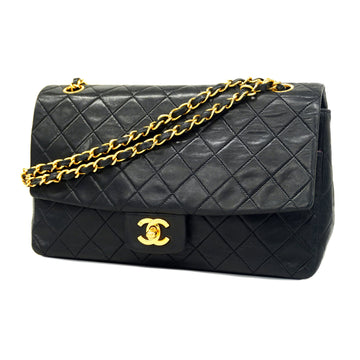 CHANELAuth  Matelasse W Chain Women's Leather Shoulder Bag Black