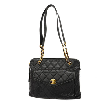 CHANEL Shoulder Bag Matelasse Chain Caviar Skin Black Gold Hardware Women's