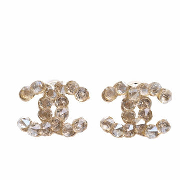 CHANEL Rhinestone Coco Mark Earrings Gold Women's