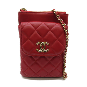 CHANEL Chain Pochette Shoulder Bag Red Lambskin [sheep leather]