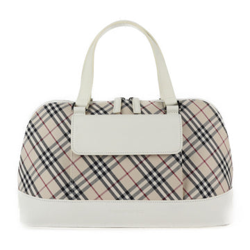 BURBERRY handbag canvas leather white beige check pattern