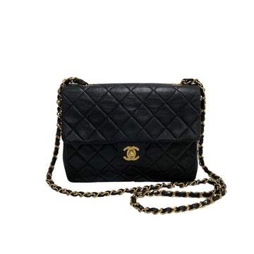 CHANEL Mini Matelasse Coco Mark Turnlock Lambskin Chain Shoulder Bag Black 25716