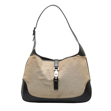 GUCCI Jackie Shoulder Bag One 001 3346 Beige Black Canvas Leather Women's