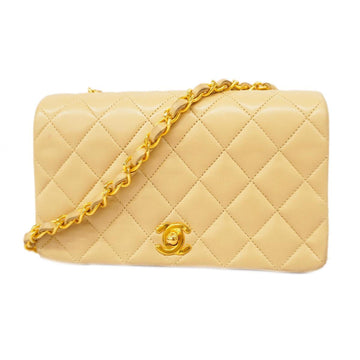 CHANEL Shoulder Bag Matelasse Chain Lambskin Beige Gold Hardware Women's