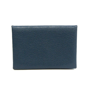 HERMES Calvi Leather Card Case Navy