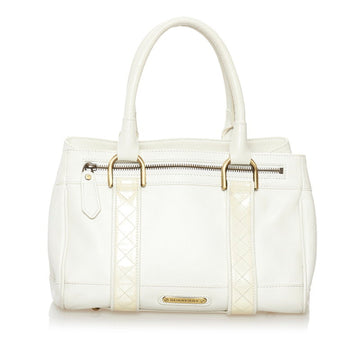 Burberry Nova Check Handbag White Leather Ladies BURBERRY