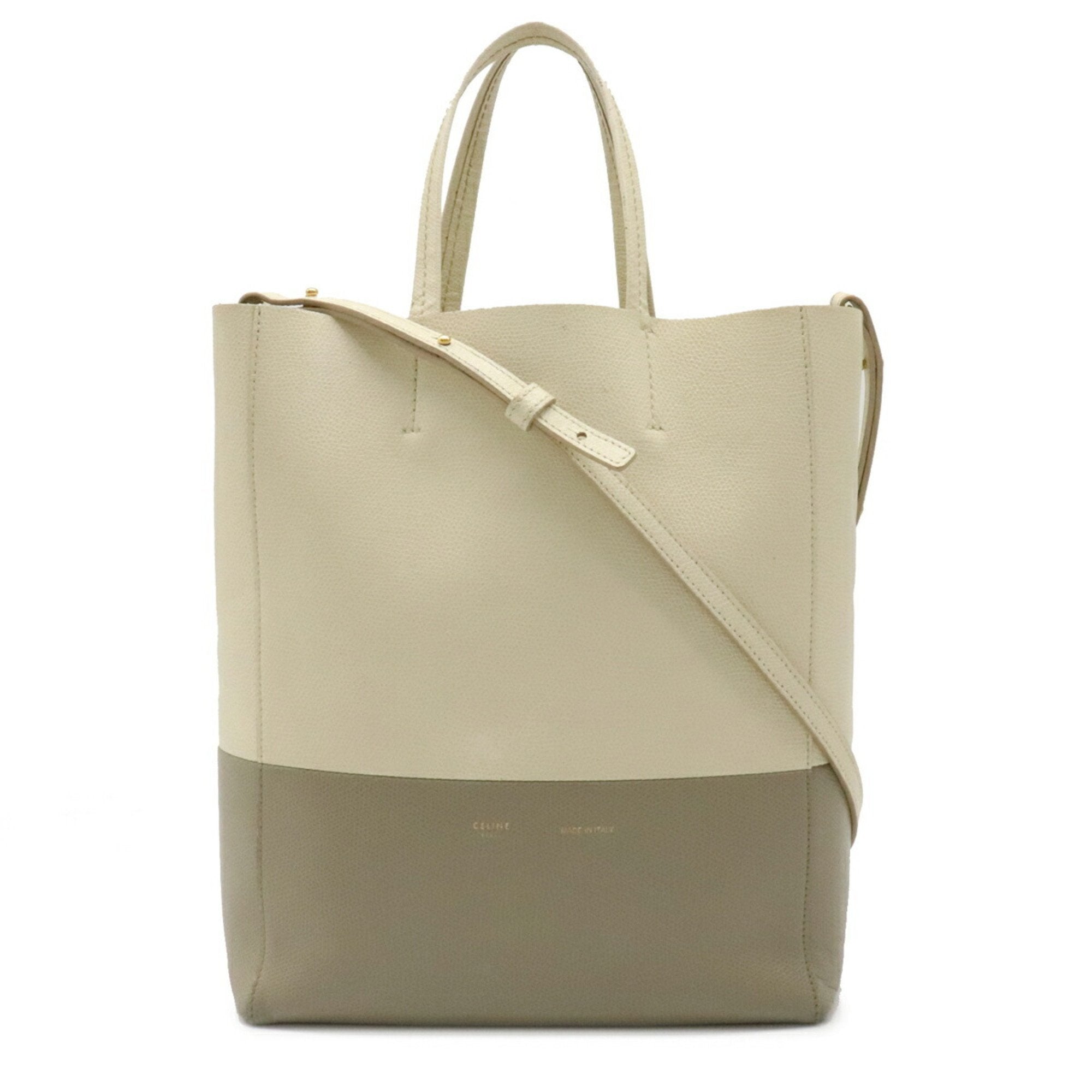 Celine Vertical Cabas Small Tote Bag Shoulder Leather Bicolor Ivory Gr