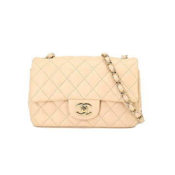 CHANEL Mini Matelasse 20 Chain Shoulder Bag Leather Beige A69900