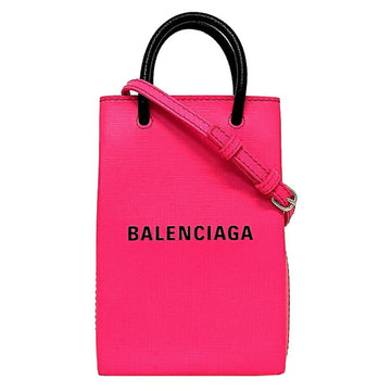 Balenciaga Shoulder Bag Phone Holder Pink Black 593826 0AI2N Leather BALENCIAGA Pochette Everyday XS Top Handle Mini Neon Ladies