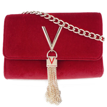 VALENTINO Divina Chain Shoulder Tassel Velvet Red Ladies Bag