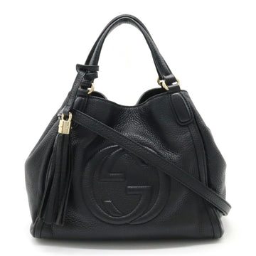 GUCCI Soho Interlocking G Handbag Shoulder Bag Tassel Leather Black 336751