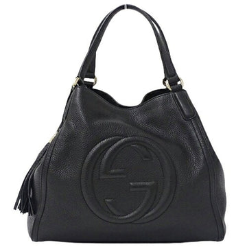 GUCCI Bag Women's Tote Soho Interlocking G Leather Black 282309 Tassel