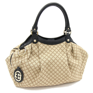 GUCCI Handbag Diamante Suki 211944 Beige Black Canvas Leather Women's Tote Bag