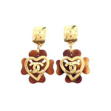 Chanel Clover here mark swing earrings tortoiseshell brown gold 95P vintage accessories Earrings