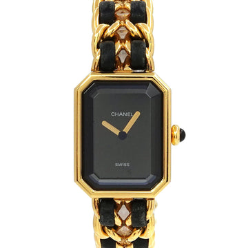 CHANEL Premiere S size H0001 Vintage Ladies Watch Black Dial Gold Quartz