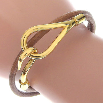 HERMES jumbo choker bracelet leather x gold plated brown/gold unisex