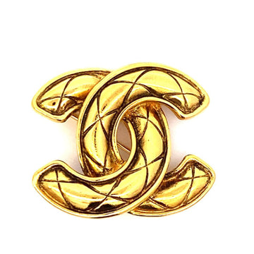 CHANEL Brooch Vintage Coco Mark Matelasse GP Plated Gold Ladies