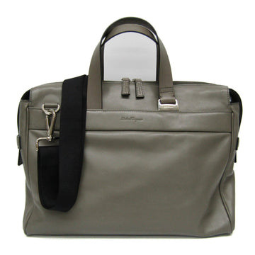 SALVATORE FERRAGAMO NEW BOSTON FB-24 9633 Men's Leather Briefcase,Shoulder Bag Gray Khaki