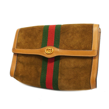 GUCCIAuth  Sherry Line Clutch Bag Women's Suede Brown