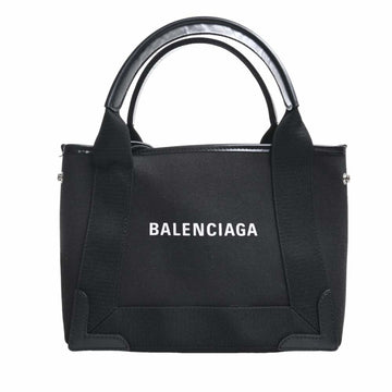 BALENCIAGA Canvas Navy Cabas XS 2WAY Handbag 390346 Black Ladies