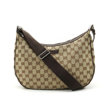 GUCCI GG Canvas Shoulder Bag Leather Khaki Beige Brown Dark 122790