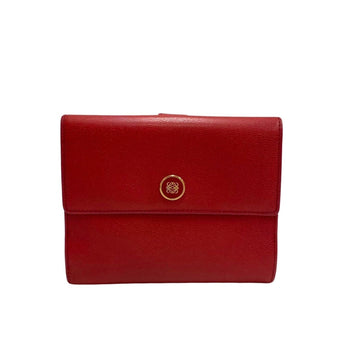 LOEWE Anagram Logo Hardware Leather Genuine Bifold Wallet Mini Card Case Red
