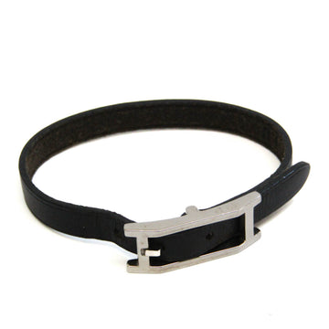 HERMES Hapi Leather,Metal Bangle Black,Silver