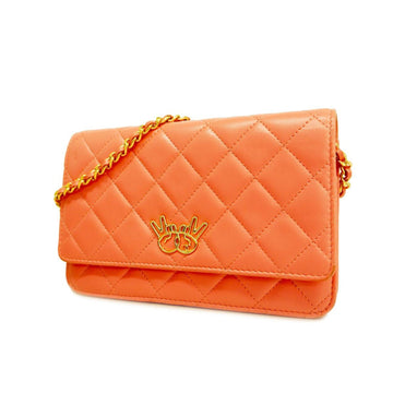 CHANEL Shoulder Wallet Matelasse Double Piece Chain Lambskin Pink Gold Hardware Women's